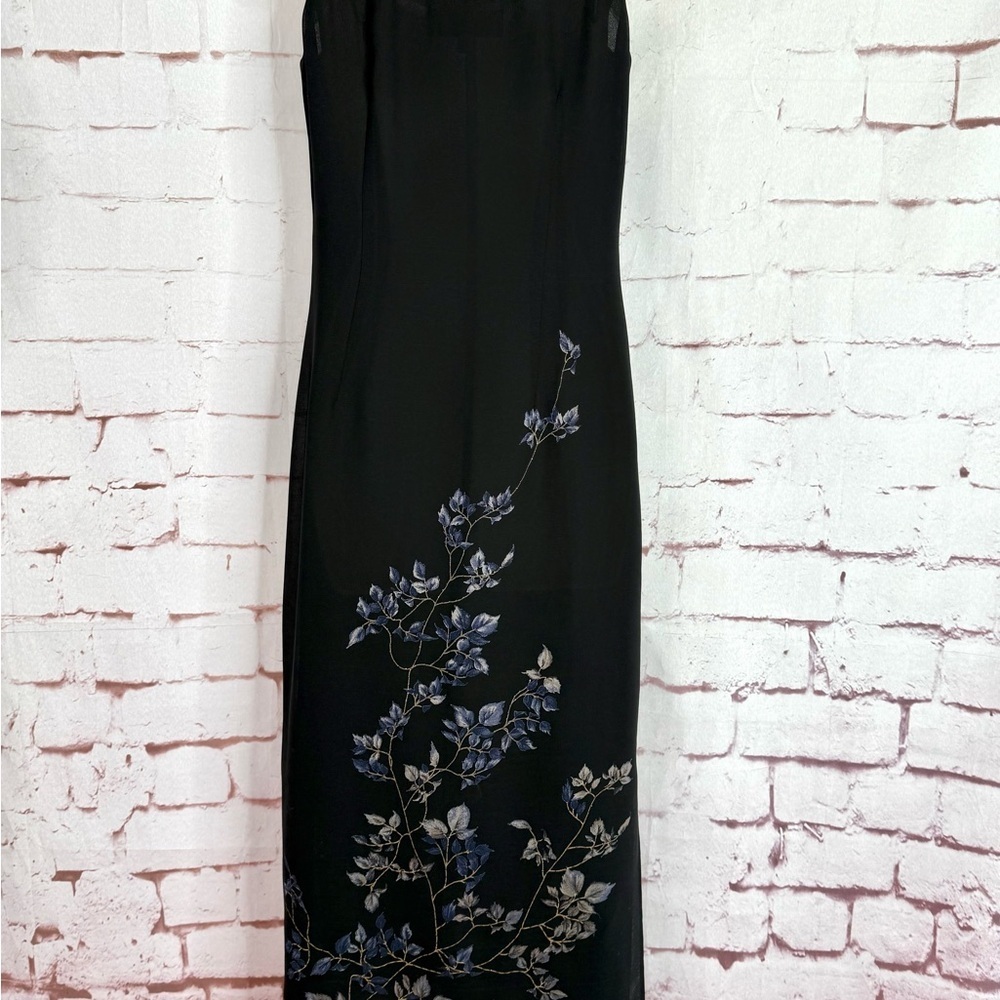 DONNA RICCO New York 2 PETITE Floral design on Black lined sheath maxi dress 2P - Picture 12 of 12